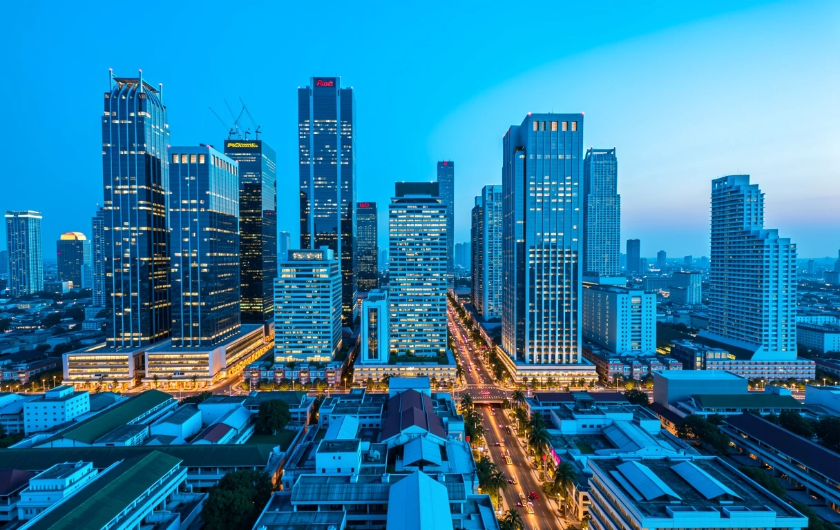 Bangkok business district at dusk